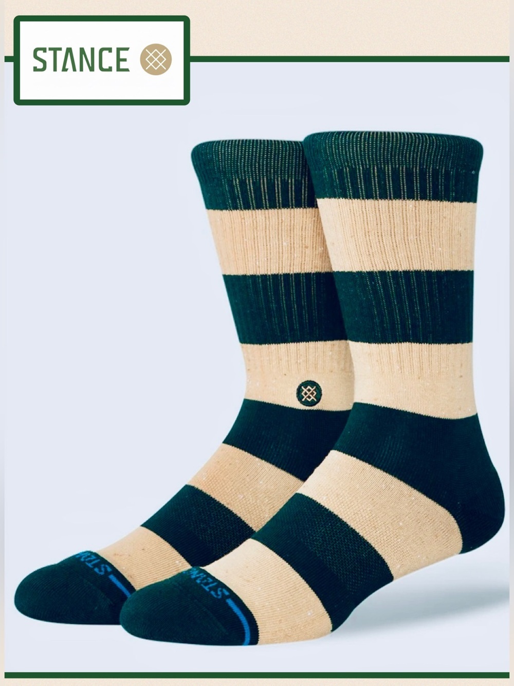 NWT STANCE Nep Stripe Crew Socks Green/Cream Medium Unisex